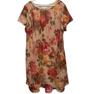 Lady Dorby Women's Vintage Tan Floral Crinkle Chiffon Short Sleeve Dress 22W